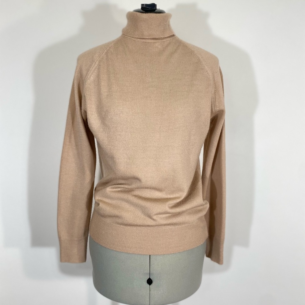 Vintage Camel Beige Thin Turtleneck Sweater Zip Dayne Taylor Large Medium  Soft